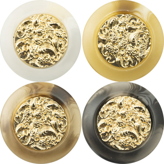 Chinese Style Golden Auspicious Cloud Resin Metal Combination Buttons 10pcs