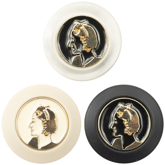 Retro Golden Beauty Portrait Resin Buttons with Metal Shanks 6pcs