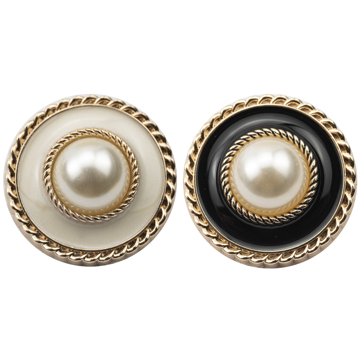 Vintage Black White Pearl Metal Buttons for Lady Coats Dresses 10PCS