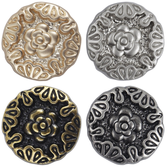 Chinese Style Embossed Rose Bronze Metal Shank Buttons 10pcs