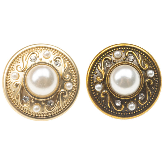 Fog Gold Pearl and Diamond-Inlaid Metal Button with Shank 10pcs