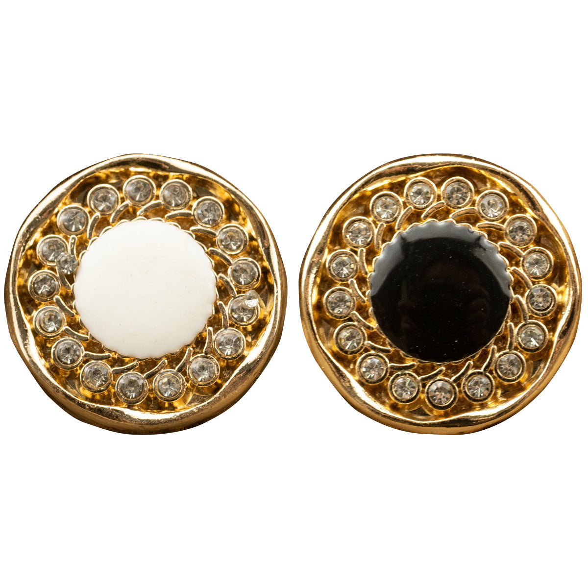 Gold Rhinestone-Dotted Black White Metal Buttons for Women's Short Jackets 10pcs