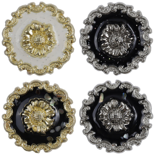 Irregular Lace Black Glued Metal Button with Gold Silver Base 10pcs