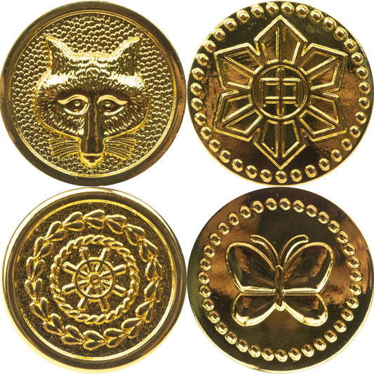 Shiny Gold Metal Shank Buttons Helm Fox Butterfly Design 6pcs