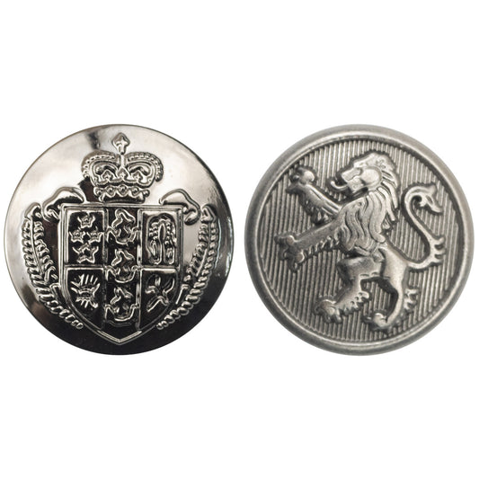 Bouton en métal à tige en laiton noir vintage britannique de 20 mm avec couronne de lion - 6 pièces