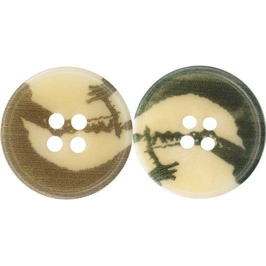 Vintage Matte Dark Green and Beige Color-Printed Fruit Buttons 5pcs