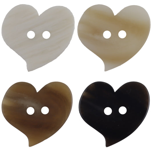 Heart-Shaped Two-Hole Khaki Resin Flat Button 10pcs