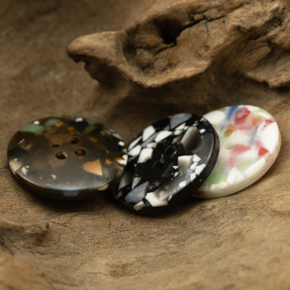 Round 4 Hole Imitation Floral Glass Texture Resin Buttons,10Pcs