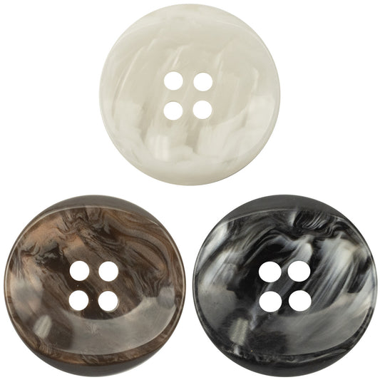 Botões de Resina Imitação Shell Curvados de 25mm com Quatro Furos em Preto, Castanho e Branco - 10pcs