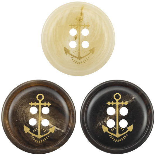 Golden Anchor Pattern Resin Buttons for Sailor Style Jackets 30 Pack