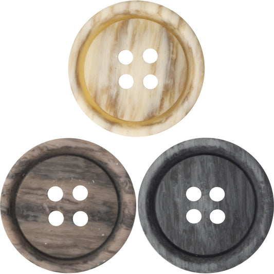 15-25mm Retro Distressed Wood Grain Round 4 Hole Resin Buttons 30 Pack