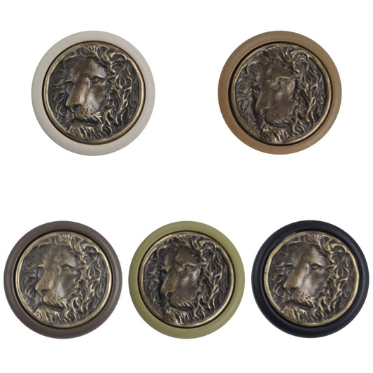 Round Resin Button with Inlaid Bronze-Colored Lion King Metal Pattern 10pcs