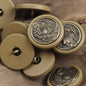 Round Resin Button with Inlaid Bronze-Colored Lion King Metal Pattern 10pcs