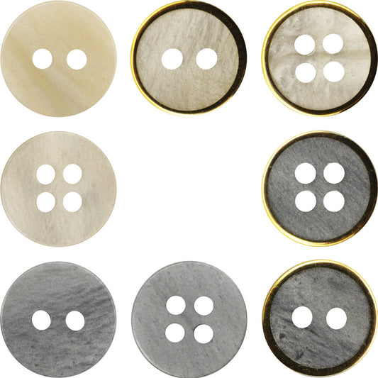 11.5mm Wood Grain Gray Beige Resin Buttons with Gold Rim 48 Pack