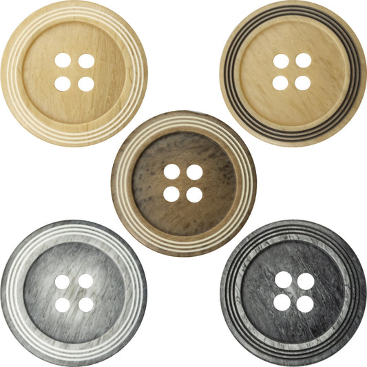 Boutons en bois grain jaune khaki avec 3 pistes circulaires, pack de 30