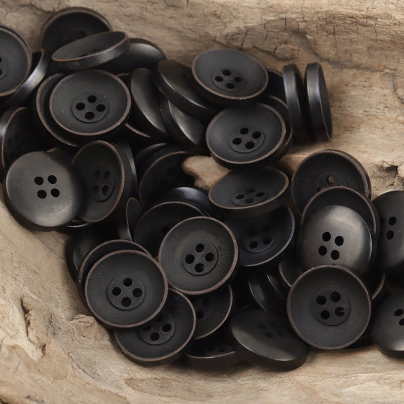 Vintage Round Matte Black Tagua Nut Buttons,10pcs