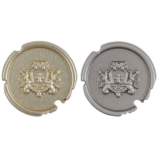 Bouton en métal à double lion avec écu, argent et or, 10 pièces