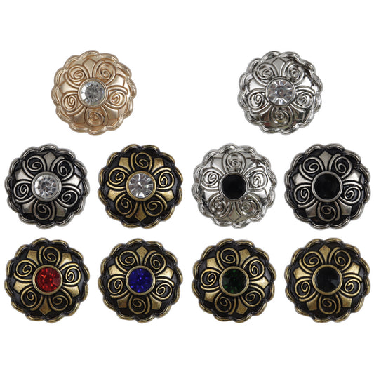 Boutons en métal ornés de diamants antiques pour manteau - 10 pièces