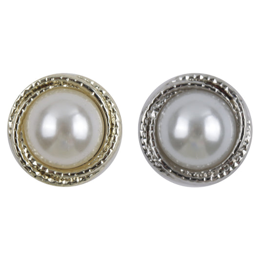 Light Gold and Silver Metal Buttons with Large Pearls Inlaid 10pcs