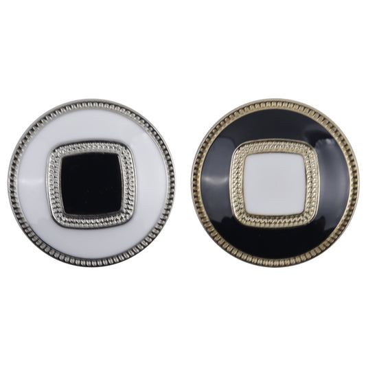 Round Gold and Silver Metal Buttons with Embedded Square Patterns 10pcs