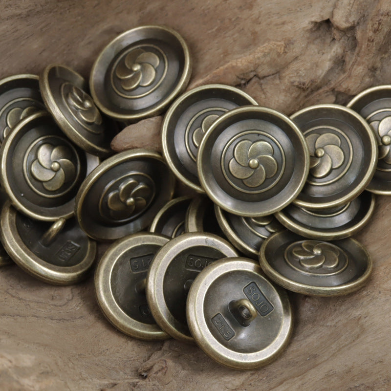 Round Vintage Camellia Bronze Metal Shank Buttons 10pcs