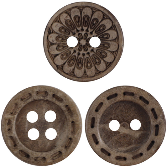 Round Brown Ethnic Style 2 Hole Natural Coconut Shell Buttons 60 Pack