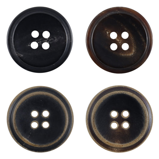 Bowl-Shaped Burnt-Edge Natural Horn Buttons for Khaki Winter Coats 10pcs