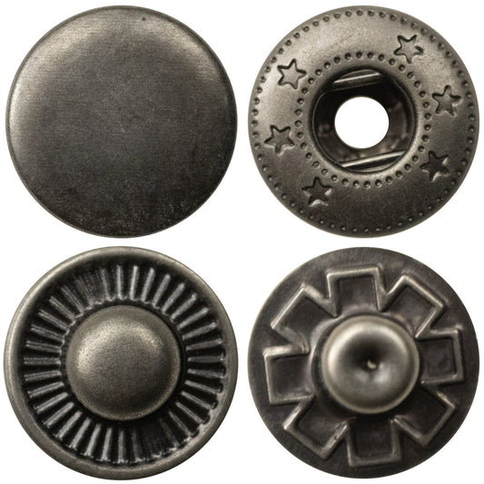 Boutons de veste à pression en métal argent antique plat de 15 mm, 20 pièces