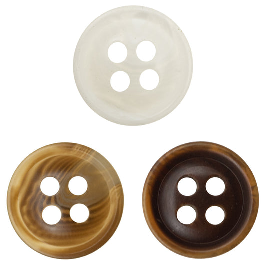 Thin-Edged White Khaki  Dark Brown Resin Buttons for Casual Shirts 90 Pack