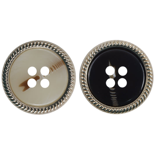 Beige and Coffee Four-Hole Flat Resin Buttons with Metal Lace 10pcs