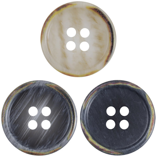 Vintage Off-White and Dark Gray Round Four-Hole Resin Buttons 60 Pack