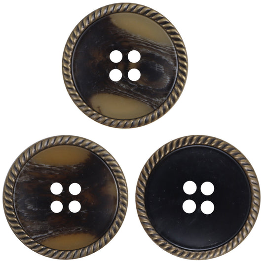 Boutons en résine verrouillés sur le bord, motif corne pour manteau noir vintage, 20 pièces