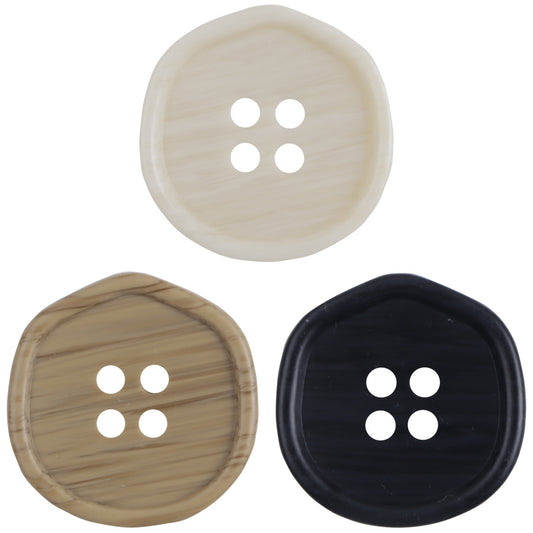 Boutons en résine à grain de bois polygonal blancs, noirs et khaki - Pack de 30