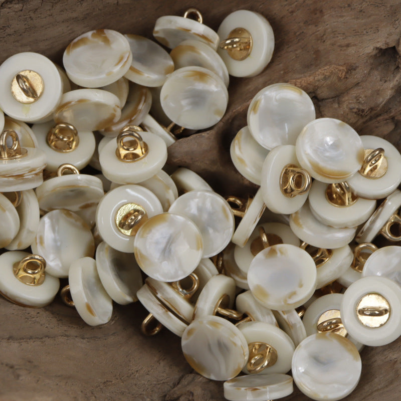 12.5mm Round Milk Coffee-Colored Resin Buttons with Metal Handle 30pcs