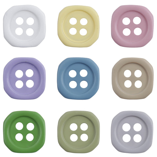 11.5mm Square Multicolored 4-Hole Resin Decorative Buttons 90 Pack