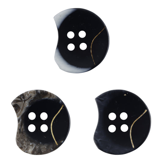 Unique Notched Black White Wavy Resin Buttons for Cardigans 30 Pack