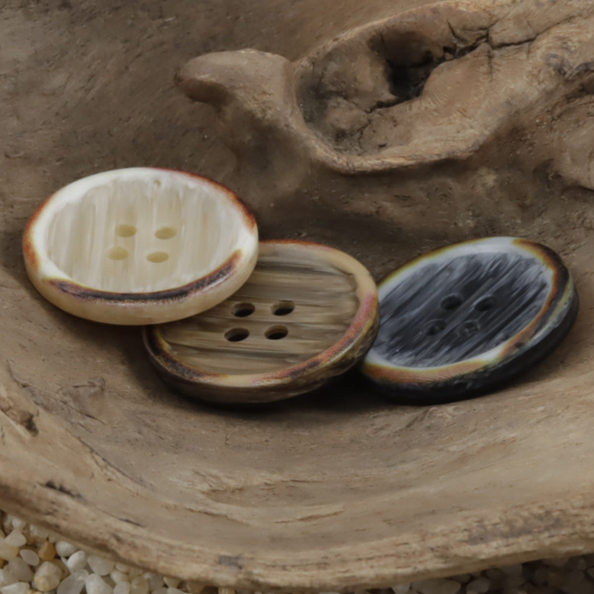 Round Gradient Wood Grain Edge Burnt Resin Buttons 20pcs