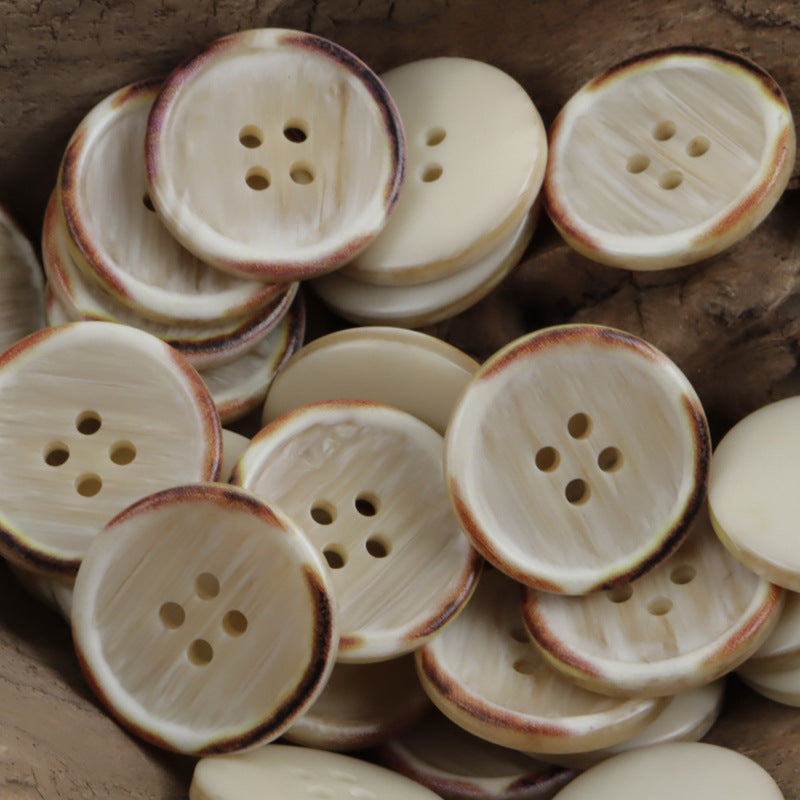 Round Gradient Wood Grain Edge Burnt Resin Buttons 20pcs