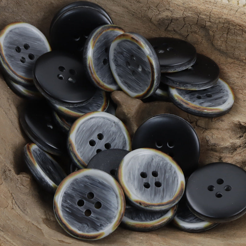 Round Gradient Wood Grain Edge Burnt Resin Buttons 20pcs