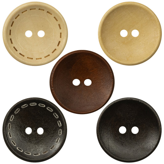 Two-Hole Dotted Wood Buttons Bowl-Shaped 50 Pack