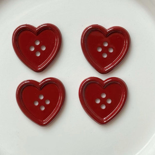 25mm Vintage Burgundy Heart 4-Hole Craft Buttons 40pcs