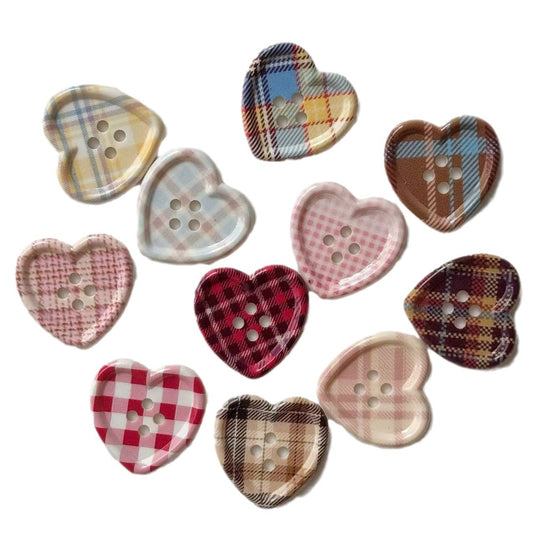 Botones de manualidades en forma de corazón con cuadros de 25MM, 4 agujeros, paquete de 66 (11 colores)