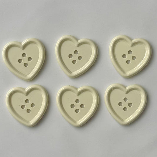 25mm Shiny Beige Heart Plastic Craft Buttons 40pcs