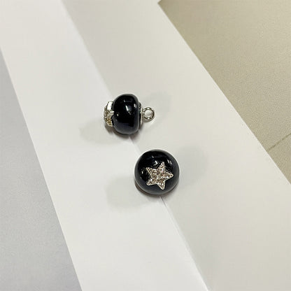 Botones de camisa de resina negra y blanca de 10 mm con ganchos de metal, patrón de estrella y rhinestone, 20 piezas