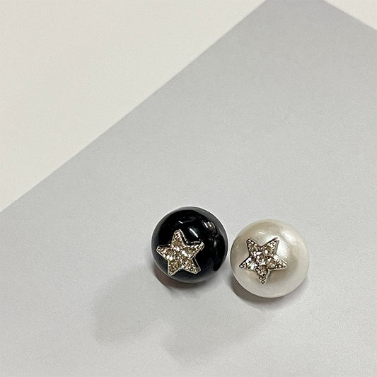 Botões de Camisa de Resina Preto e Branco de 10mm com Pinos Metálicos, Padrão de Estrela e Strass, 20pcs