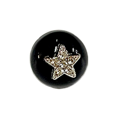 Botones de camisa de resina negra y blanca de 10 mm con ganchos de metal, patrón de estrella y rhinestone, 20 piezas