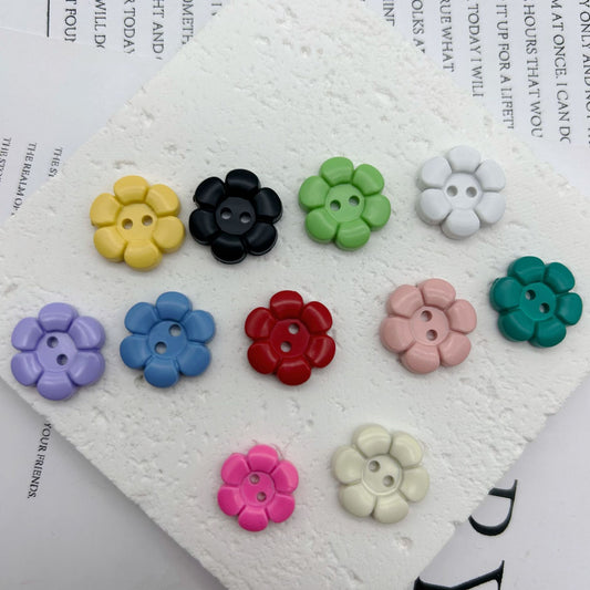 Boutons en plastique colorés en forme de fleur à deux trous de 11,5 mm pour vêtements d'enfants 100PCS