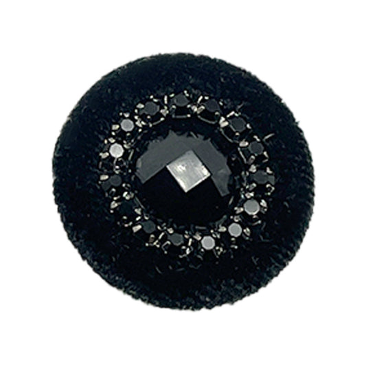 25mm Round Black Velvet-Covered Buttons with Diamonds for Coats Jackets 12pcs