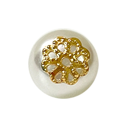 10mm Perla di Plastica Bianca Fiore in Rame Bottone a Manico Metallico Cucito a Mano 40pz