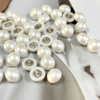 11.5mm White Pearl Buttons with Metal Base Shank for Shirt Cuffs Collars 40pcs